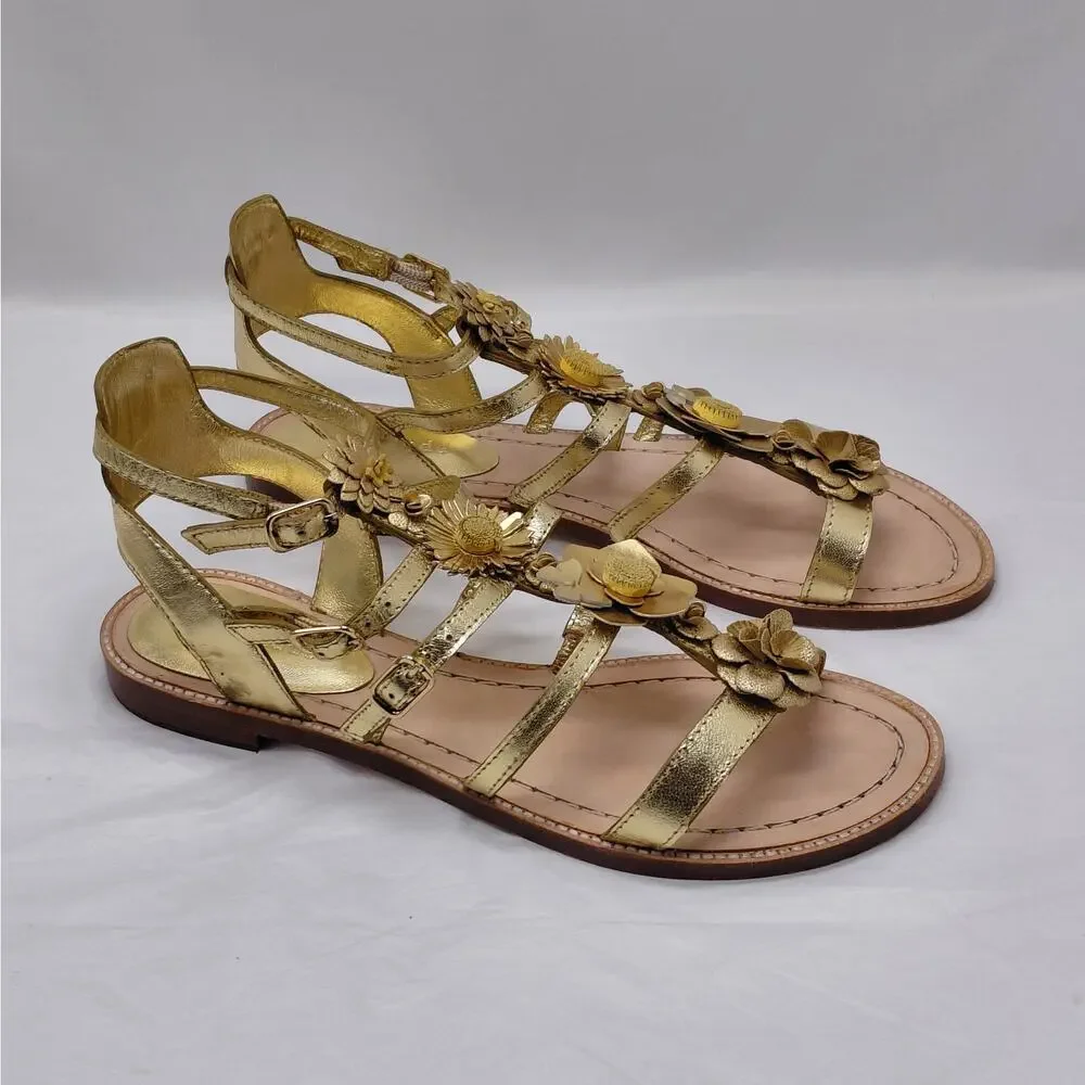 Kate Spade Womens Gladiator Sandals Size 8.5 Gold Floral Boho Vacation Summer - Picture 2 of 15